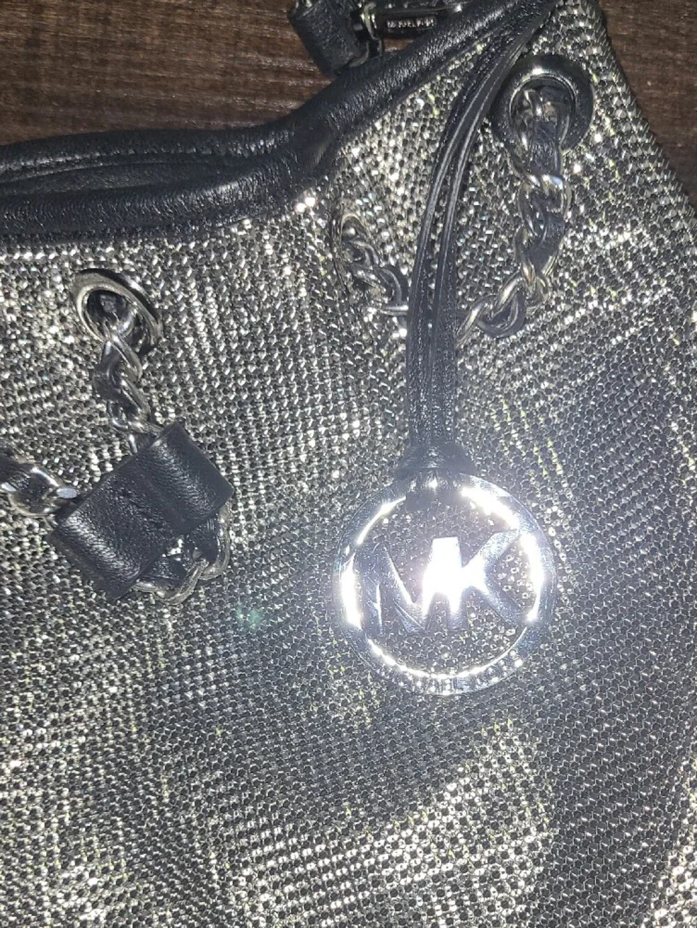 Michael Kors Silver Crystal Mesh Shoulder Bag with MK Charm